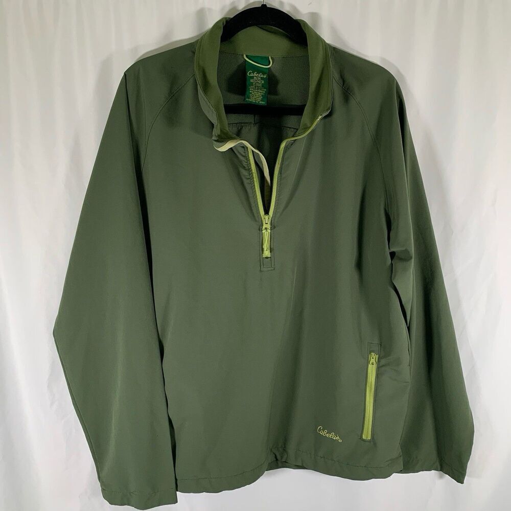 Cabelas Jacket Men's Medium Green 1/4 Zip Pullover Zip Pockets Long Sleeve - Picture 1 of 8